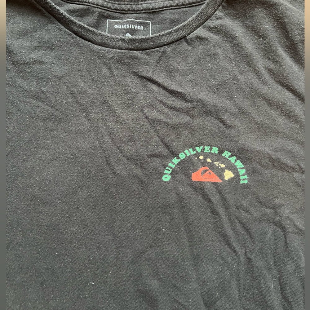 Quiksilver Black Tee with Green and Red Graphic